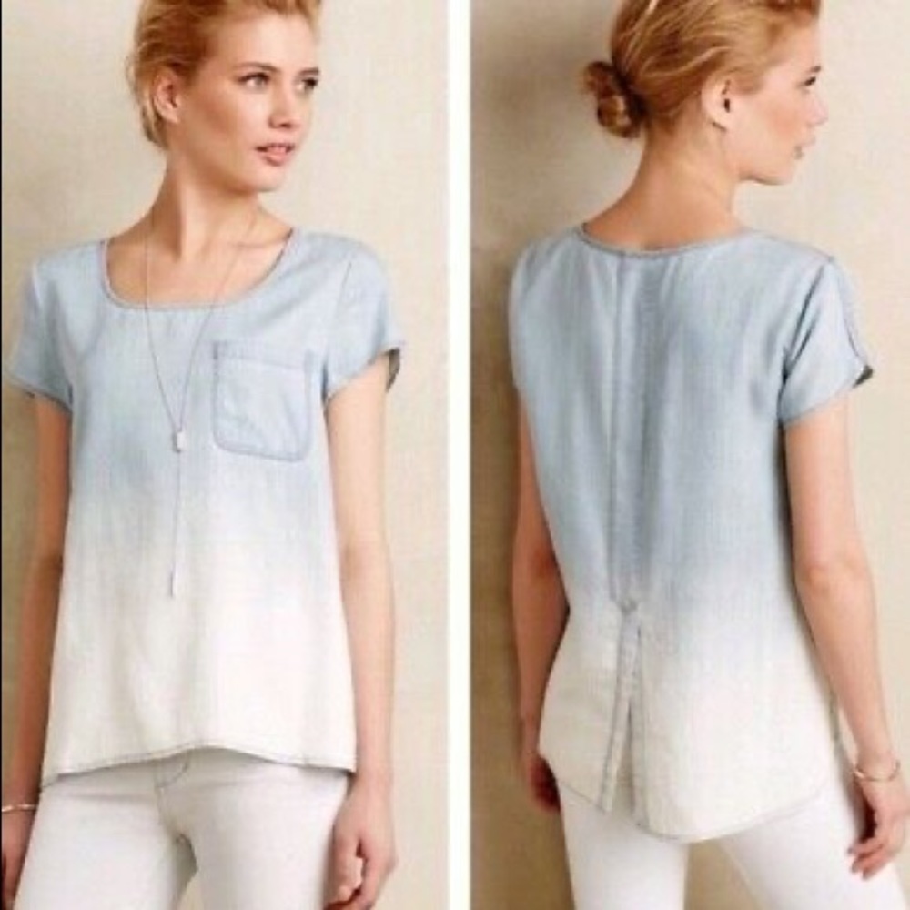 “Holding Horses”light blue fade Chambray blouse